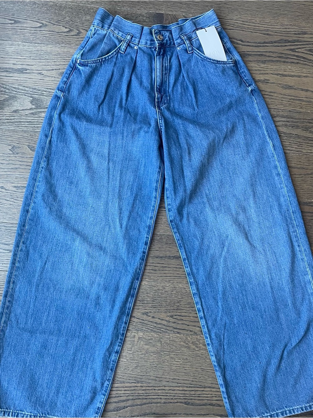 Zara Waist Bag Wide-Leg High-Rise Blue Denim Jeans - Picture 9 of 10